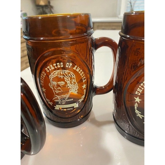 USA Bicentennial 1776-1976 Amber color Large 5 1/2" tall Glass Mugs vintage - Picture 5 of 9